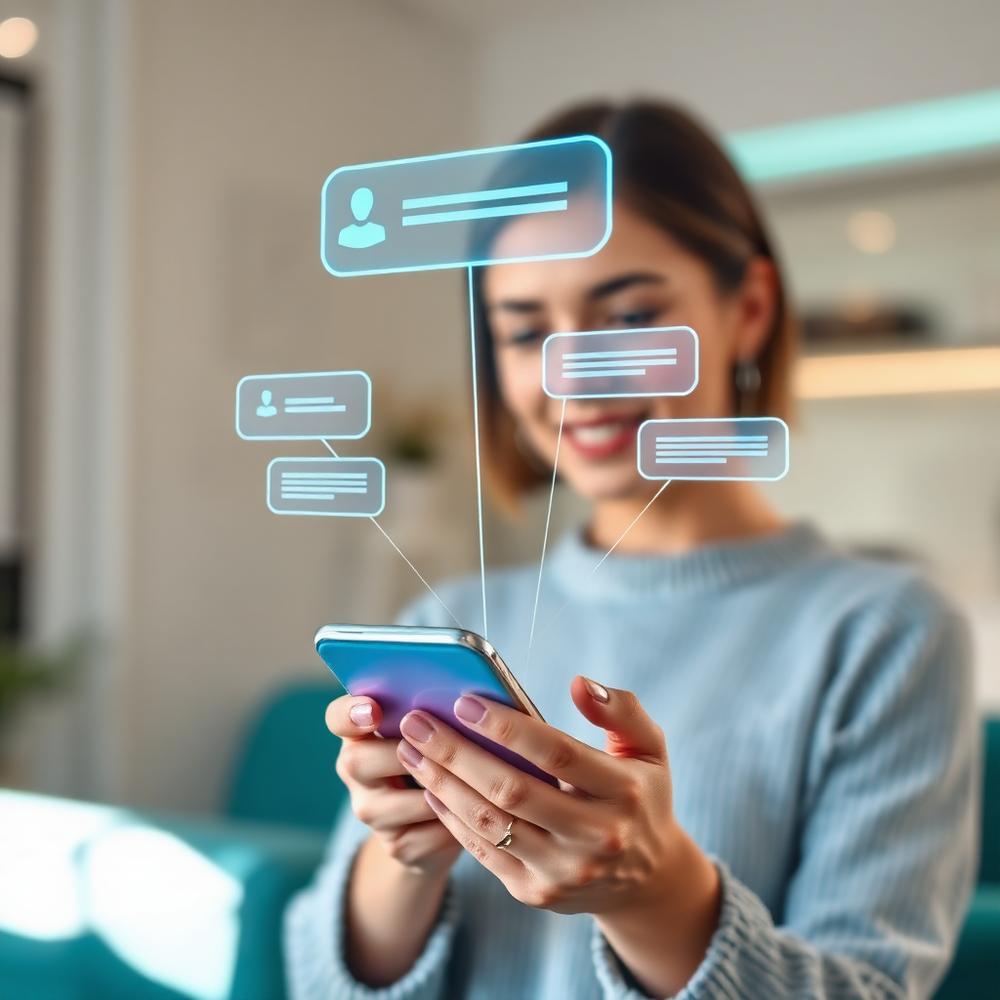 Customer chatting with an AI assistant on a smartphone